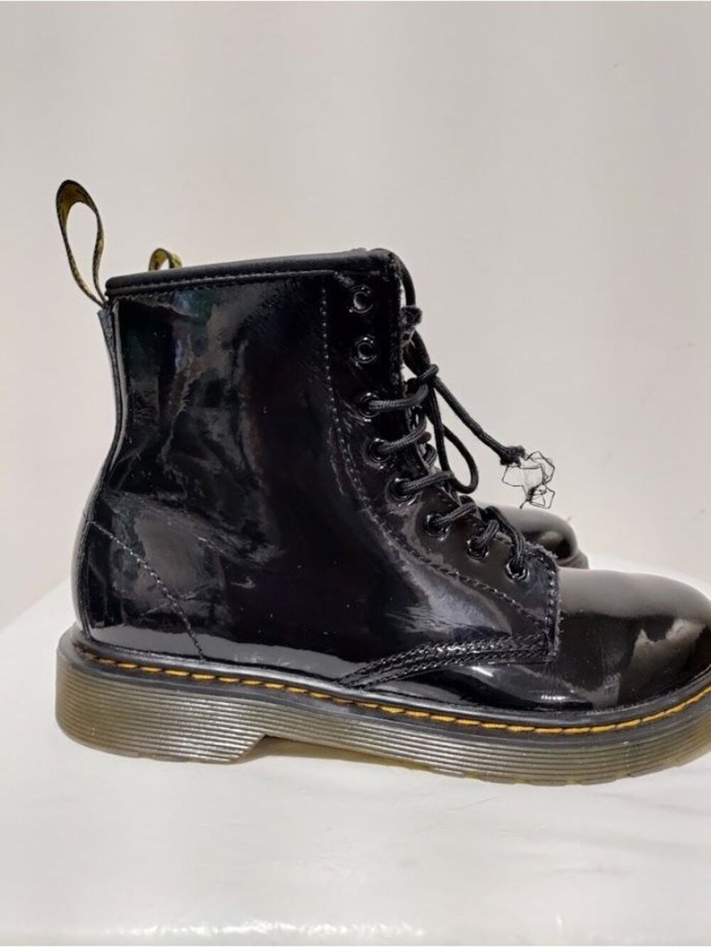 Doc Dr Martens Patent Leather Ankle Combat Boots Black Unisex Kids Size 4M/5W - Picture 3 of 11